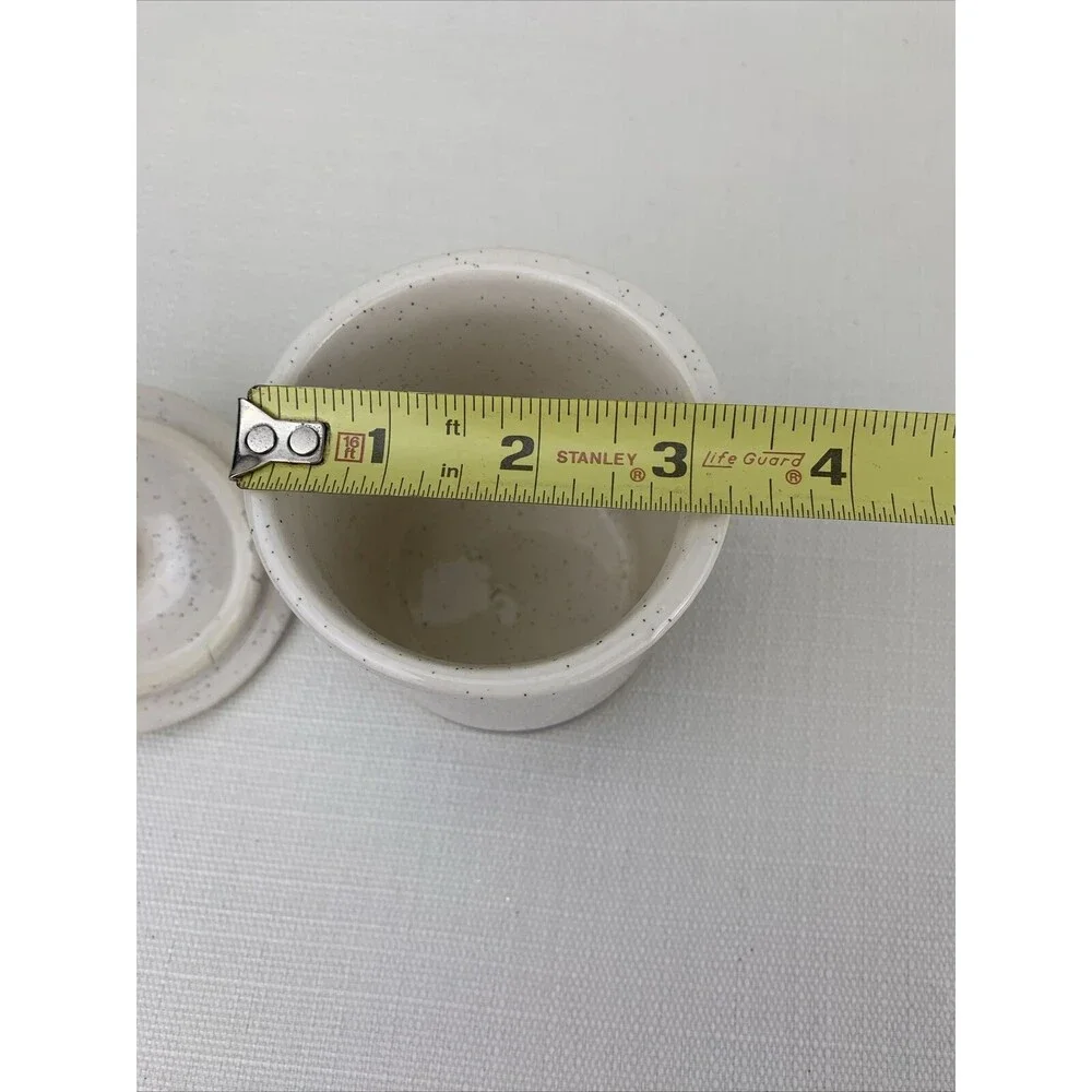 Vintage McCoy Honey Pot Stoneware Honey Pot in Gray with Blue‎ Band Trim 1950s